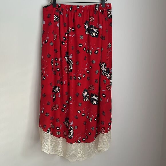 Zadig & Voltaire Joslin Daisy Red Silk Floral Skirt Size 40EU/8US Lace Trim Boho - Picture 3 of 13